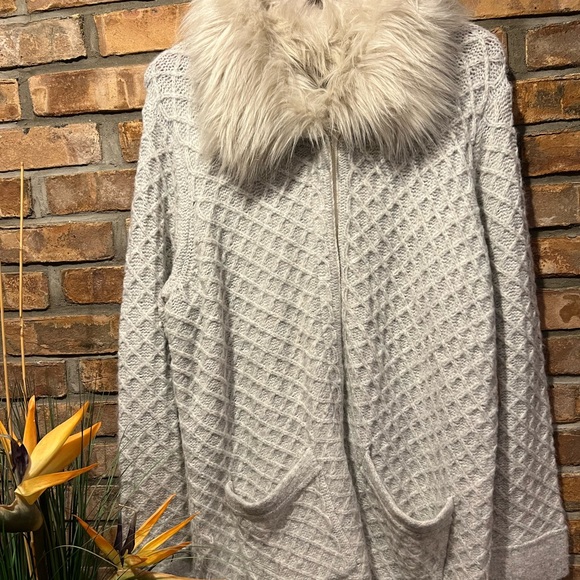 BNWT COLDWATER CREEK 2X, 20-22 WOMEN’S LONG SWEATER COAT W/ FAUX FUR COLLAR - Picture 3 of 8